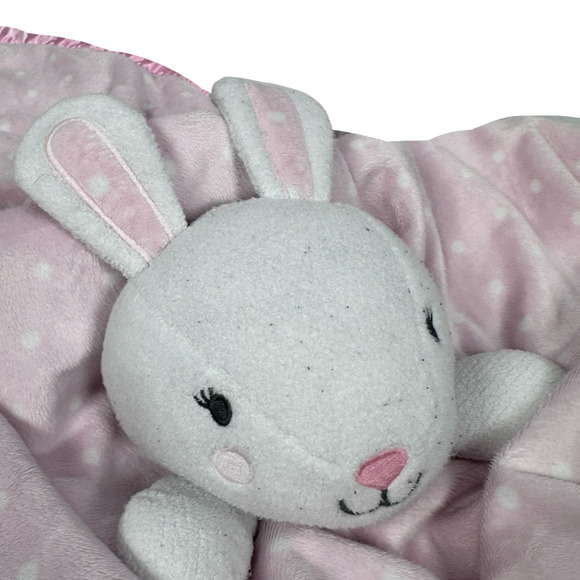 Cloud Island Pink Bunny Rabbit Lovey Security Blanket Satin Trim Polka Dots - Picture 6 of 6
